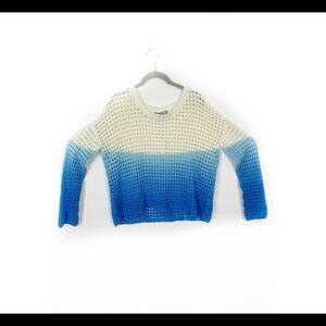 Good Luck Gem Cotton Sweater Women Size L Open Weave Ombré Blue Cream Beachy